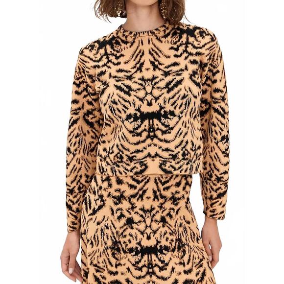 NEW ULLA JOHNSON cade jacquard knit long sleeve pullover sweater in bengal